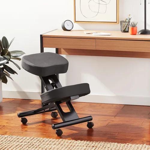 Vista 2 de Office Star KC Series - Rodillera ajustable de diseño ergonómico con acolchado de espuma viscoelástica y ruedas, base de madera con acabado espresso