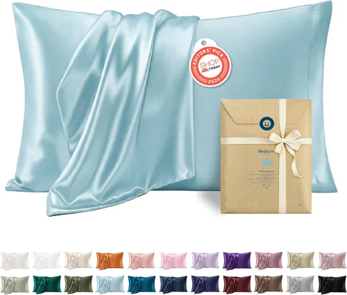Vista 50 de Bedsure Paquete de 2 fundas de almohada de satén similares a las fundas de almohada de seda tamaño estándar, funda de almohada para mujeres que