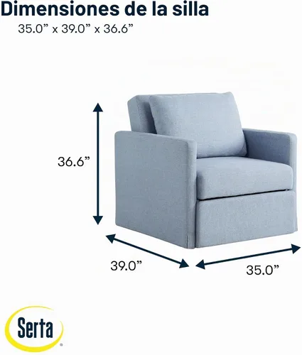 Vista 2 de Serta® Bondi silla convertible de 36" para dormir tamaño cuna, estilo granja moderna, comodidad Dream Coil®, protección contra puntos de presión Azul