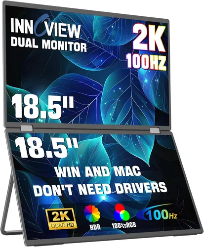 Vista 15 de InnoView Monitor portátil dual FHD de 15.6 pulgadas Diseño plegable y apilable todo en uno Ajuste de pantalla de 315° y soporte de 180°