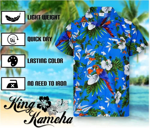 Vista 5 de Mens Vintage-Hawaiian-Shirt Casual-Short-Sleeve Button-Down Bird-Designs