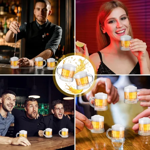Vista 6 de Yinder 50 vasos de cerveza de 2 onzas, mini vasos de chupito de plástico, base pesada, vasos de degustación de cerveza reutilizables, pequeños vasos