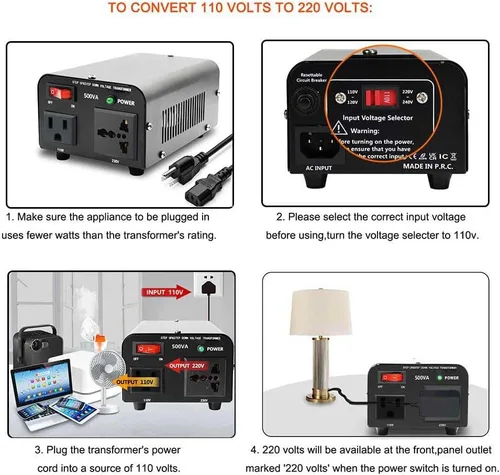 Vista 5 de Convertidor de voltaje de 500 W Convertidor de potencia (110 V a 220 V, 220 V a 110 V) Convertidor de paso hacia arriba/abajo 110/120 voltios