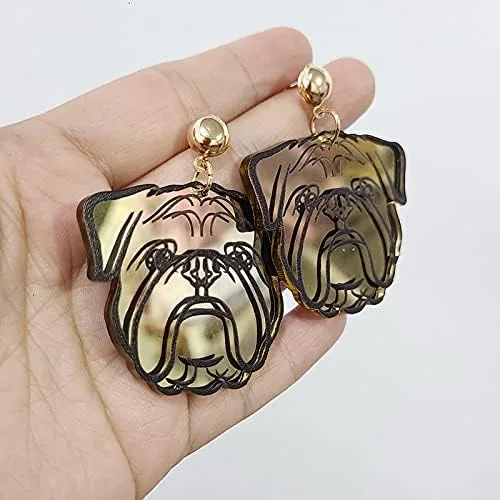 Vista 4 de Pendientes colgantes con diseño de Bulldog de acrílico para perros y niñas amantes de mascotas