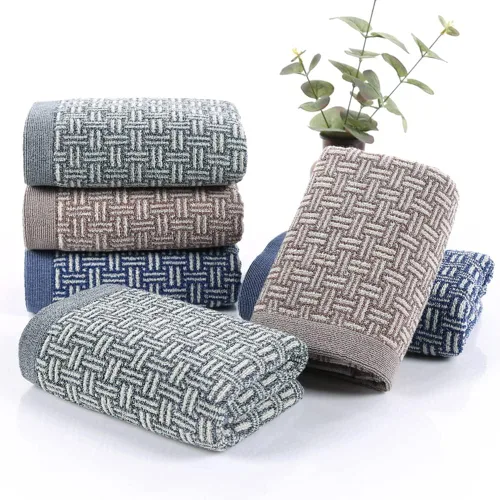 Vista 3 de Pidada Juego de 2 toallas de mano 100% algodón con patrón a cuadros, absorbentes, suaves, toallas decorativas para baño (azul)