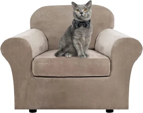 Vista 15 de ShowyLive Fundas para silla de sala de estar, funda elástica para sillón de felpa de terciopelo con 1 cojín separado, protector elástico de muebles