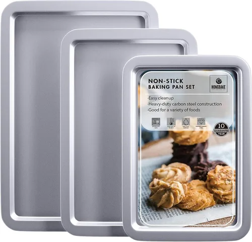 Vista 8 de HONGBAKE Juego de bandejas de cerámica para hornear, bandeja de galletas para horno, juegos de utensilios para hornear con agarres más anchos