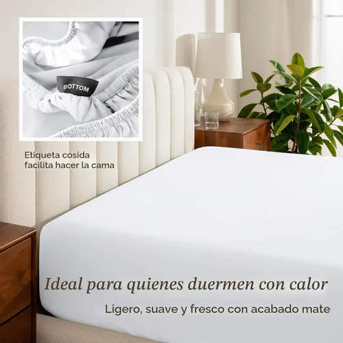 Vista 6 de Bare Home Juego de sábanas percal 100% algodón orgánico (individual, blanco)
