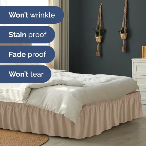 Vista 5 de Falda de cama envolvente con volantes, color crema, para camas de tamaño matrimonial con altura de 30 cm CGK Linens - Falda de cama plisada con tela