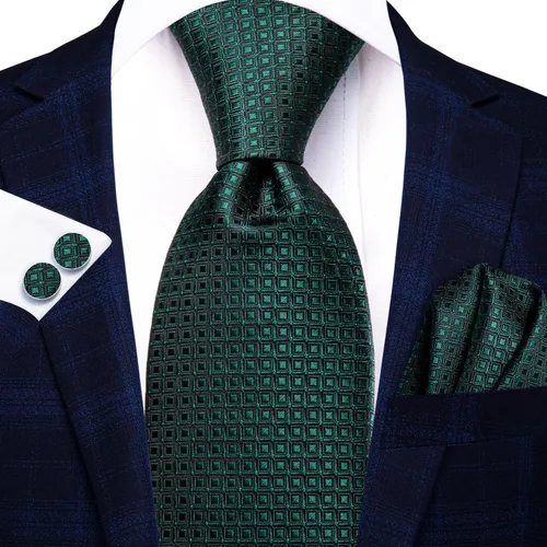 Vista 37 de Hi-Tie Corbata clásica de cachemira para hombre con pañuelo y gemelos a cuadros