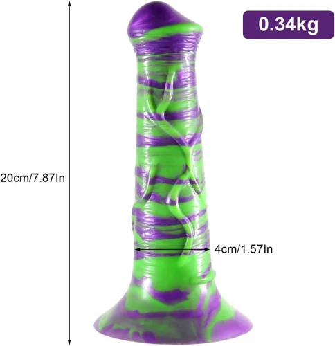 Vista 2 de Consolador de caballo, consolador pequeño de 7.8 pulgadas con ventosa fuerte, consolador de fantasía morado, consolador de silicona para adultos