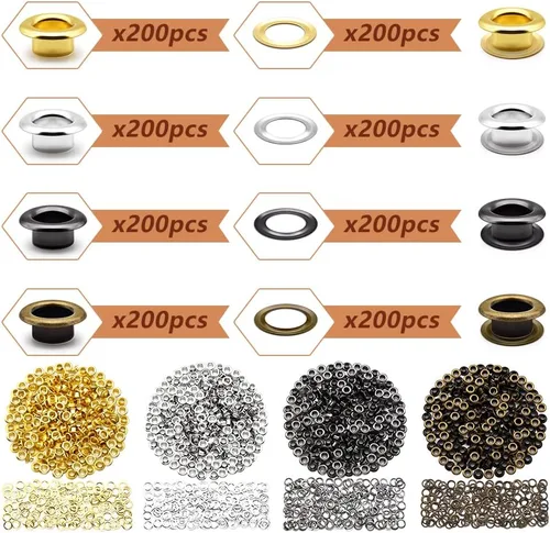 Vista 3 de SEMINI 800 Sets 4 Colors 6mm Grommet Eyelet Kit with Install Tool Kit