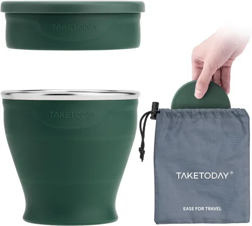 Vista 18 de TakeToday 2 vasos plegables de viaje de 8 onzas, taza de agua plegable de silicona, sin BPA con tapa y bolsa impermeable, juego de vasos para beber