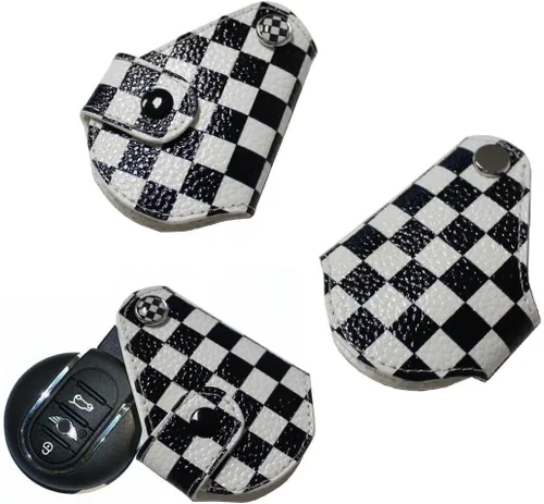 Vista 2 de iJDMTOY Funda para llavero con diseño a cuadros y negro y blanco compatible con Mini Cooper R55 R56 R57 R58 R59 R60 R61 F55 F56