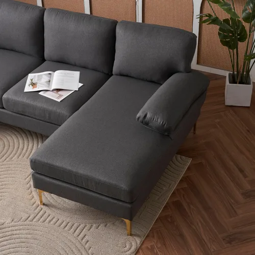 Vista 5 de Alexent Sofá seccional moderno en forma de U con diván doble, sofá de tela moderno con pies de latón para sala de estar, (gris oscuro)