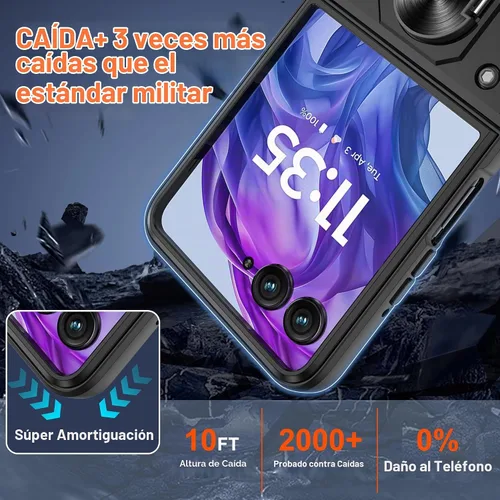 Vista 2 de Funda protectora para Motorola Razr+ Plus 2024/Razr+ Plus 2025, resistente a prueba de golpes con rotación de 360° con soporte de metal