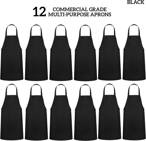 Vista 3 de Green Lifestyle - Juego de 12 delantales unisex, color negro, lavables a máquina, para cocina, manualidades, barbacoa, dibujo, exteriores