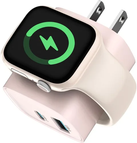 Vista 9 de Bloques de carga para Apple Watch, bloque de carga PD 20W USB C 3 en 1 con carga inalámbrica inteligente incorporada para reloj inteligente Blanco