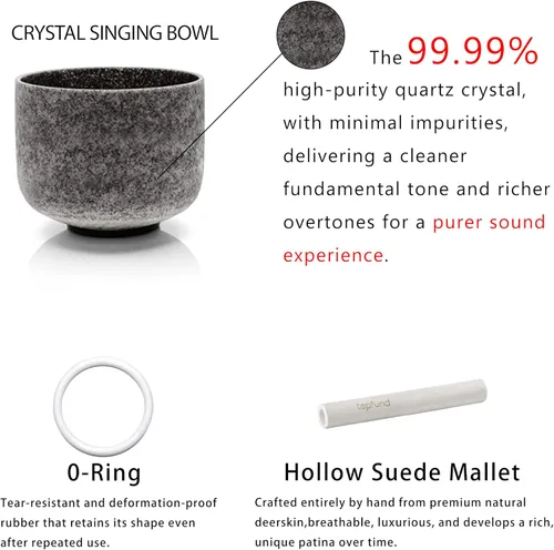 Vista 2 de TOPFUND Moldavite - Cuenco de cristal con infusión de 432 Hz C Note de 8 pulgadas, chakra raíz con funda de transporte resistente y mazo de gamuza
