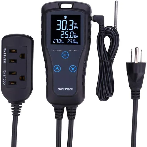 Vista 7 de Controlador de temperatura y humedad - Termostato enchufable y humidistato para reptiles e invernaderos - Controlador electrónico precableado