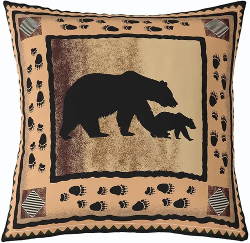 Vista 13 de Cartoon Bear Pillow Cover Cute Wild Animal Paw Print Cushion Cover for Kids Boys Girls Teens Jungle Pine Trees Silhouette Cabin Pillow Case for