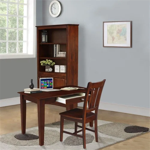 Vista 2 de IC International Concepts, Mesa de escritura, madera auténtica maciza, madera de parawood resistente, espresso