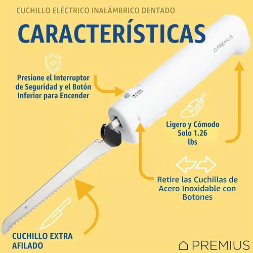 Vista 2 de Cuchillo eléctrico profesional inalámbrico recargable de fácil corte, cuchillas de acero inoxidable dentadas recíprocas, liberación de gatillo