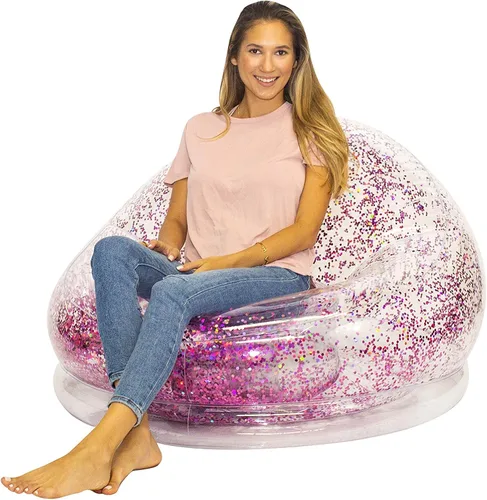 Vista 8 de Air Candy Silla inflable con purpurina, rellena con purpurina holográfica que cambia de color de 0.236 pulgadas, fabricada con PVC fuerte que