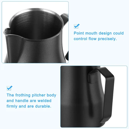 Vista 3 de uxcell Jarra de espuma de leche, taza de café de acero inoxidable de 12 oz/11.8 fl oz, jarra de espuma de leche con asa para el hogar, cafetería