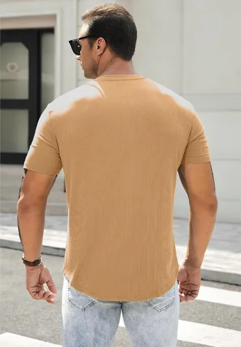 Vista 2 de JMIERR Camisas Henley para hombre con cuello redondo y botones