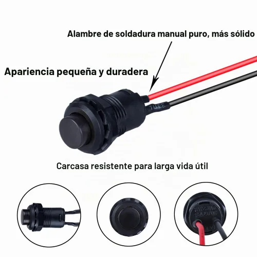 Vista 4 de Juego de 12 interruptores de botón de enganche 12 mm, AC 250V/1.5A 120V/3A, encendido/apagado, SPST, normal abierto, 1NO, 2 pines con cables Negro