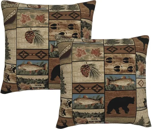 Vista 10 de Juego de 2 fundas de almohada cuadradas de 18 x 18 pulgadas, estilo retro, natural, cabaña, cisne, pez, pato, decoración para el hogar, sofá, fundas