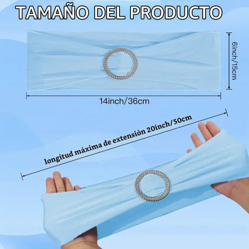 Vista 2 de WJWHQ 100 piezas de cintas elásticas de elastano con lazos para sillas, bandas de cubierta de silla con hebilla deslizante para eventos de boda