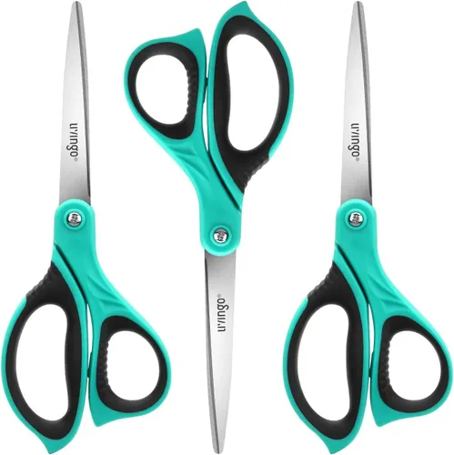Vista 8 de LIVINGO Tijeras de 8.5 pulgadas para todo uso, paquete de 3 tijeras de hoja ultra afiladas, tijeras ergonómicas profesionales de agarre cómodo