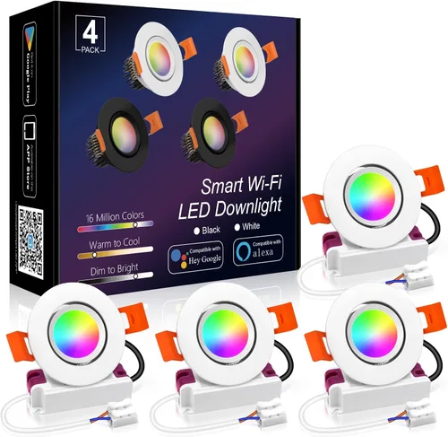 Vista 14 de Iluminación empotrable LED regulable de 2.5 pulgadas, lámpara descendente de 5 W, blanco cálido de 3000 K, CRI 80 con controlador LED, como lámpara