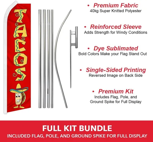 Vista 2 de Infinity Republic - Kit de bandera y poste de tacos - Perfecto para restaurantes, camiones de comida, puestos de tacos, cafeterías, etc
