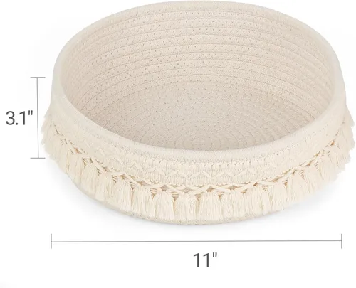 Vista 8 de Mkono Organizador de maquillaje de 3 piezas, cestas de almacenamiento de macramé, decoración bohemia