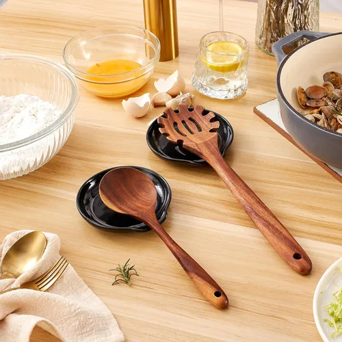 Vista 4 de Soporte de cuchara de cerámica para la parte superior de la estufa, soporte grande para utensilios de cocina para encimera de cocina, espátula