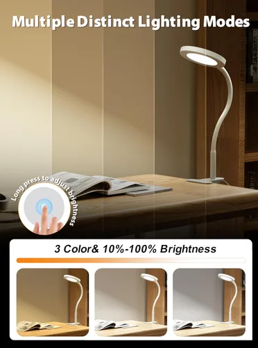 Vista 5 de deeloop Luz LED con clip, 100% infinita regulable para libros de lectura en cabecera de cama, lámpara de escritorio de control táctil de 450 lm