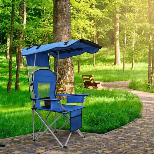 Vista 2 de BDL Silla de camping con toldo y sillas de playa plegables portátiles con refrigerador, respaldo de malla, portavasos y bolsillo para campamento