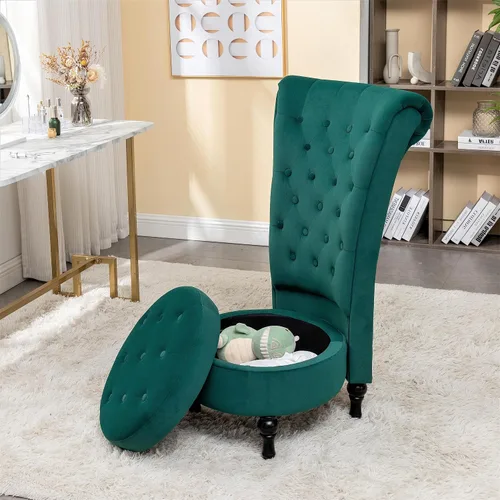 Vista 20 de Container Furniture Direct Royal - Silla de acento de terciopelo con respaldo alto para tocador con almacenamiento y tapicería de lujo, diseño retro