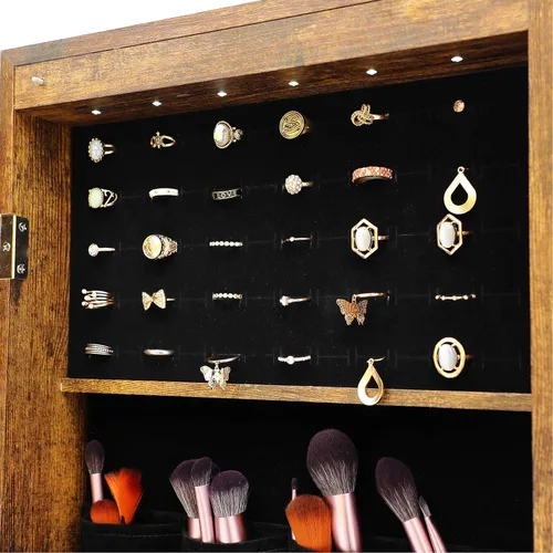 Vista 6 de MIYACA Organizador de armario de 6 luces LED para joyas, armario de joyería con cerradura para montar en la paredpuerta, con espejo de vestidor