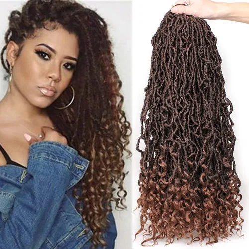 Vista 30 de Leeven 7 Paquetes Cabello Crochet Faux Locs con Puntas Rizadas 10 Pulgadas Pre-enrollado Goddess Locs Trenzas Crochet Cabello 84 Hebras Negro