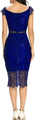 Vista 5 de Women's Elegant Floral Lace Round Neck Short Sleeves Knee Length Bodycon Cocktail Lace Dress