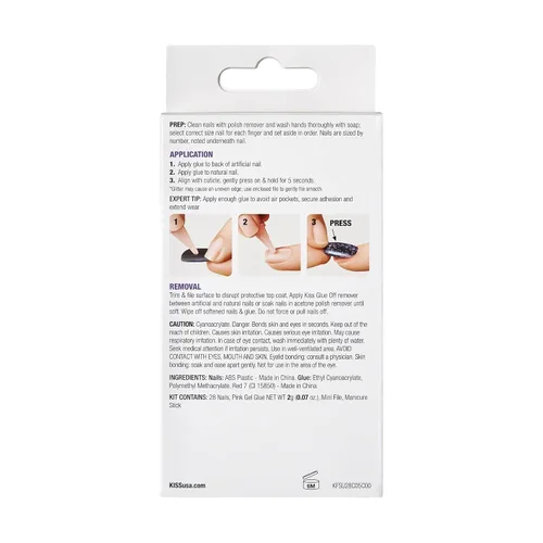 Vista 9 de KISS Gel Fantasy, uñas a presión, pegamento de uñas incluido, 'Aim High', negro, tamaño corto, forma cuadriculada, incluye 28 uñas, 0.07 onzas