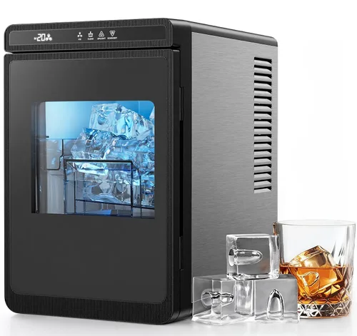 Vista 17 de Silonn - Máquina de hielo portátil para encimera - 9 kilos de hielo con forma de bala por día, hace hielo en 6 minutos, acero inoxidable con ventana