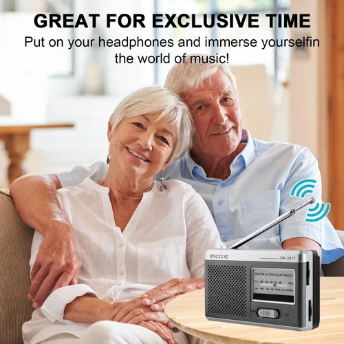 Vista 6 de DK-2017 Mini radio portátil, transistor AM FM con altavoz, conector para auriculares, batería 2AA operada, excelente recepción de largo alcance