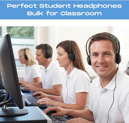 Vista 4 de Yunsailing Paquete de 10 auriculares a granel sobre la oreja con diadema ajustable y enchufe de 0.138 in para aprendizaje grupal, laboratorio