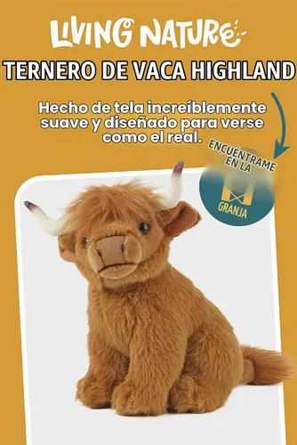 Vista 2 de Living Nature - Peluche suave, diseño de vaca de peluche, animales de granja, 20cm, desconocido