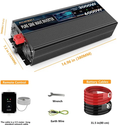 Vista 7 de 24V DC to 120V AC 3000 Watt Pure Sine Wave Power Inverter for RV Truck Use
